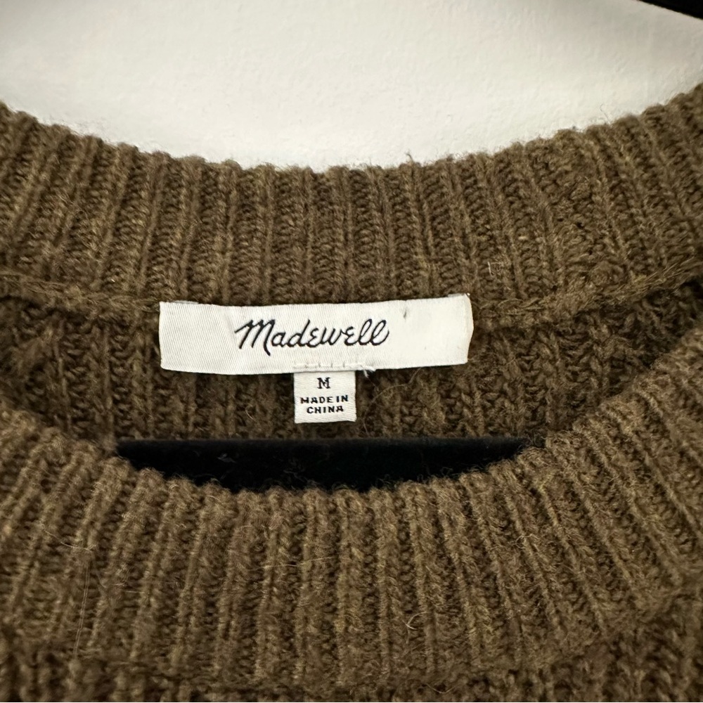 Madewell Wool Blend Curved Hem Long Sleeve Sweater Dress Olive Green Medium - Picture 5 of 7